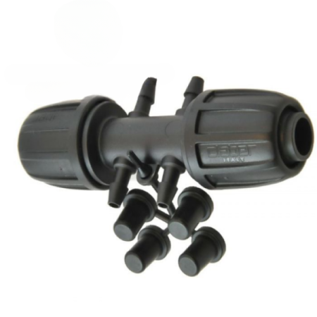 PP Lock Verbinder mit 4-Microabgängen, 16 mm Lock x 1/4" Tülle Microschlauch x 16 mm Lock: Profi Verbinder Lock x Microschlauch x Lock